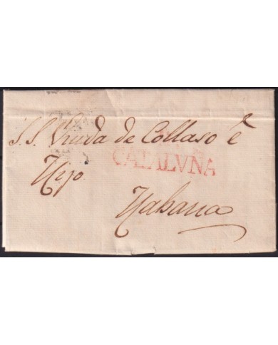 PREFI-807 ESPAÑA SPAIN 1834 “CATALUÑA” BARCELONA COVER TO CUBA “E” POSTMARK OF MARITIME EMPRESA.