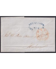 PREFI-810 ESPAÑA SPAIN 1845 CADIZ COVER TO CUBA “CORREO MARTIMO Nº2” BLUE POSTMARK.