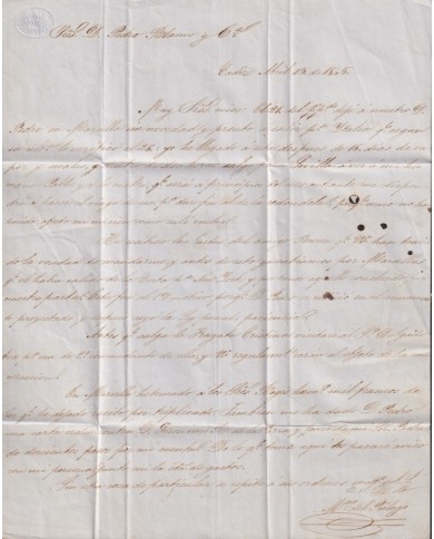 PREFI-810 ESPAÑA SPAIN 1845 CADIZ COVER TO CUBA “CORREO MARTIMO Nº2” BLUE POSTMARK.