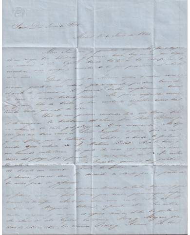 PREFI-811 ESPAÑA SPAIN 1846 MADRID COVER TO CUBA “CORREO MARTIMO Nº3” BLUE POSTMARK.