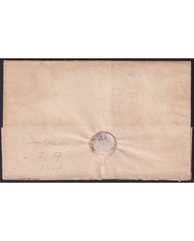 1857-H-384 CUBA ANTILLES 1857 ½ r WITHOUT WATERMARK POSITION I-9. COVER WITH BAEZA BAYAMO GREEN TO MANZANILLO.