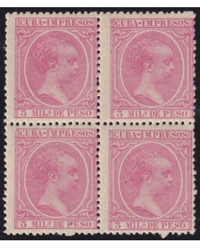 1894-162 CUBA ESPAÑA SPAIN 1894 ALFONSO XIII 3 mls BLOCK 4 MNH.