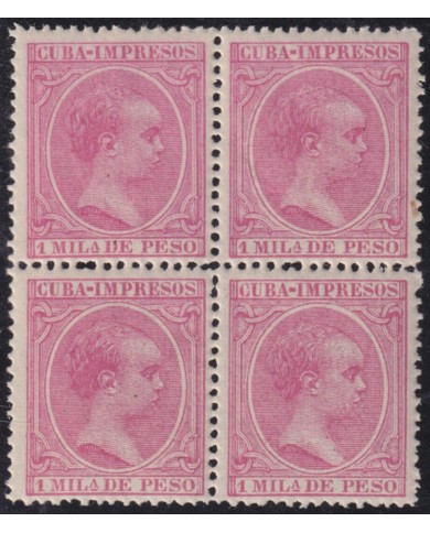 1894-163 CUBA ESPAÑA SPAIN 1894 ALFONSO XIII 1mls BLOCK 4 MNH.