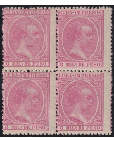 1894-165 CUBA 1894 ALFONSO XIII 8 mls BLOCK 4 MNH.