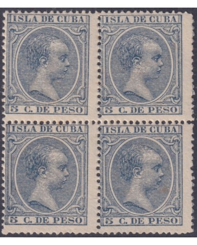 1896-316 CUBA ESPAÑA SPAIN 1896 ALFONSO XIII 5c BLOCK 4 MNH.