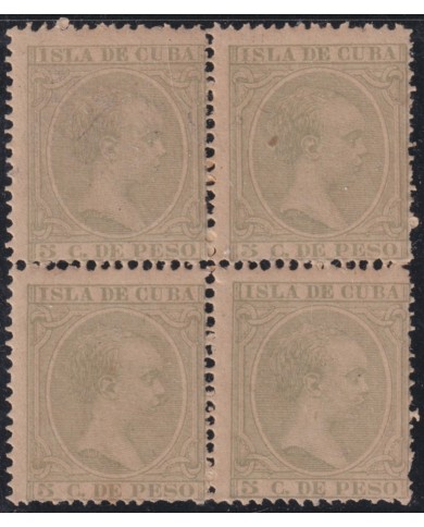 1891-161 CUBA 1891 ALFONSO XIII 5c BLOCK 4 MNH.