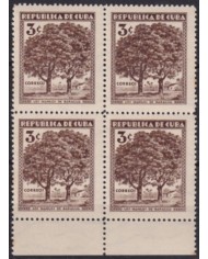 1933-110 CUBA REPUBLICA 1933 MNH 3c MANGOS DE BARAGUA. BLOCK DE 4 CON ERROR AUSENCIA DE PALMA.