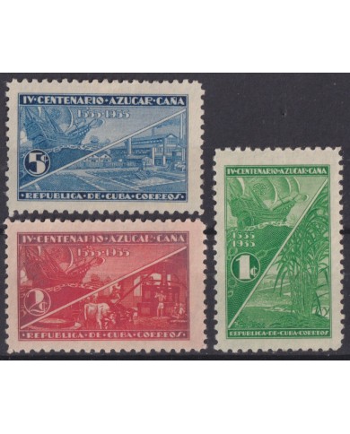1937-472 CUBA REPUBLICA 1937 MH CENTENARY FO SUGAR FACTORY SHIP SUGAR CANE.