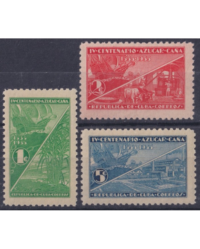 1937-471 CUBA REPUBLICA 1937 MNH CENTENARY FO SUGAR FACTORY SHIP SUGAR CANE.