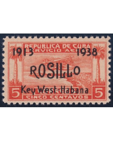 1938-92 CUBA REPUBLICA 1937 MH AIRPLANE OVERPRINT ROSILLO. “K” BROOKEN.
