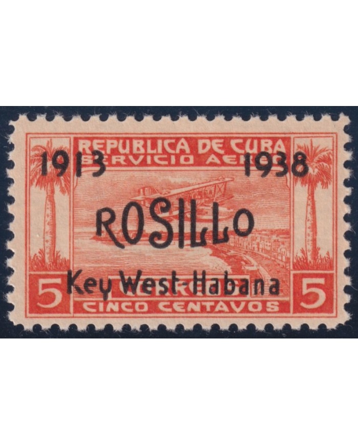 1938-92 CUBA REPUBLICA 1937 MH AIRPLANE OVERPRINT ROSILLO. “K” BROOKEN.