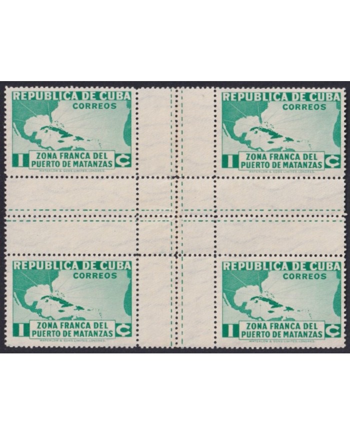 1936-446 CUBA REPUBLICA 1936 NO GUM ZONA FRANCA DEL PUERTO DE MATANZAS CENTER OF SHEET.