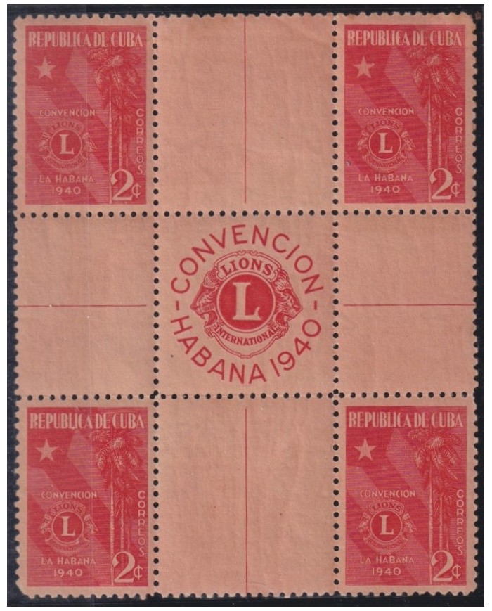 1940-390 CUBA REPUBLICA 1940 MH ORIGINAL GUM LIONS CLUB CENTER SHEET.