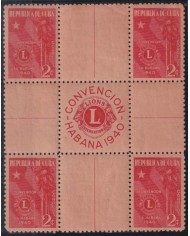 1940-390 CUBA REPUBLICA 1940 MH ORIGINAL GUM LIONS CLUB CENTER SHEET.