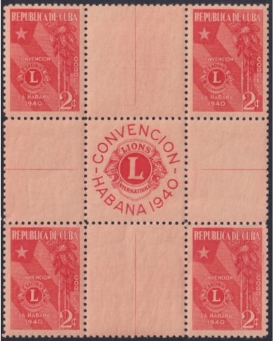 1940-395 CUBA REPUBLICA 1940 MNH LIONS CLUB PALM & CUBAN FLAG CENTER OF SHEET.