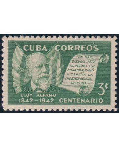 1943-172 CUBA REPUBLICA 1943 MH ELOY ALFARO ECUADOR PRESIDENT.