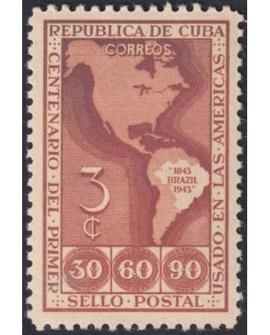 1944-192 CUBA REPUBLICA 1944 MH FIRST CENTENARY OF BRAZIL STAMPS.