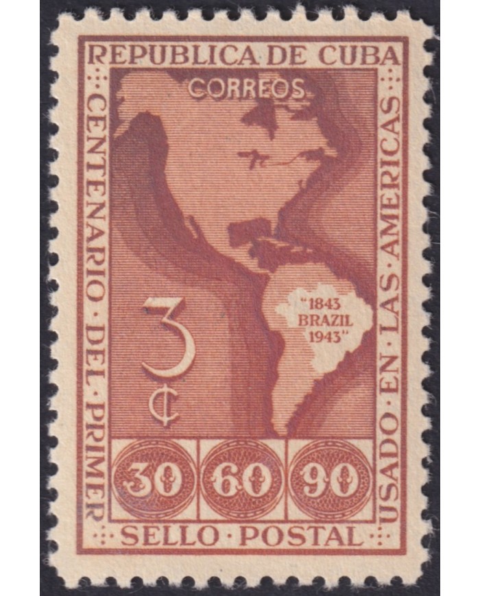 1944-192 CUBA REPUBLICA 1944 MH FIRST CENTENARY OF BRAZIL STAMPS.