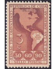 1944-192 CUBA REPUBLICA 1944 MH FIRST CENTENARY OF BRAZIL STAMPS.