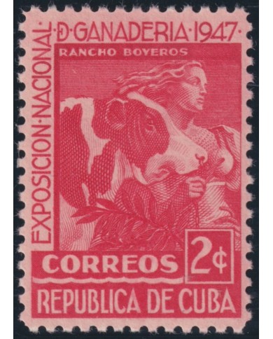 1947-282 CUBA REPUBLICA 1947 MH EXPOSICION DE GANADERIA COW & WOMAN.