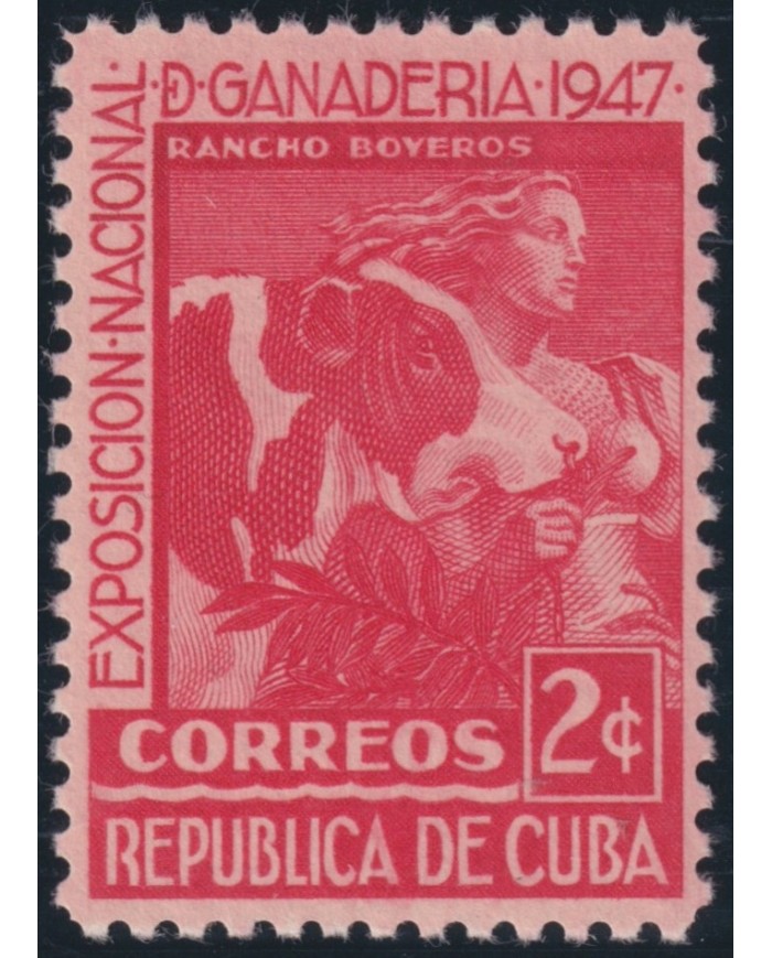 1947-282 CUBA REPUBLICA 1947 MH EXPOSICION DE GANADERIA COW & WOMAN.