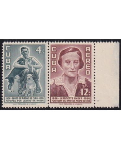 1957-512 CUBA REPUBLICA 1957 MNH JEANNETTE RYDER BANDO DE PIEDAD POWN DOG PERROS.