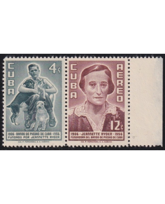 1957-512 CUBA REPUBLICA 1957 MNH JEANNETTE RYDER BANDO DE PIEDAD POWN DOG PERROS.