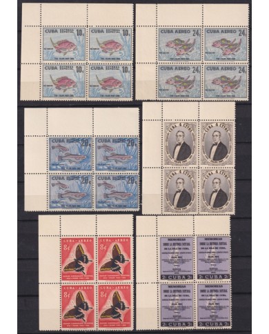 1958-505 CUBA REPUBLICA 1958 MNH FELIPE POEY BLOCK 4 BUTTERFLIES FISH MARIPOSAS PAPILLONS.