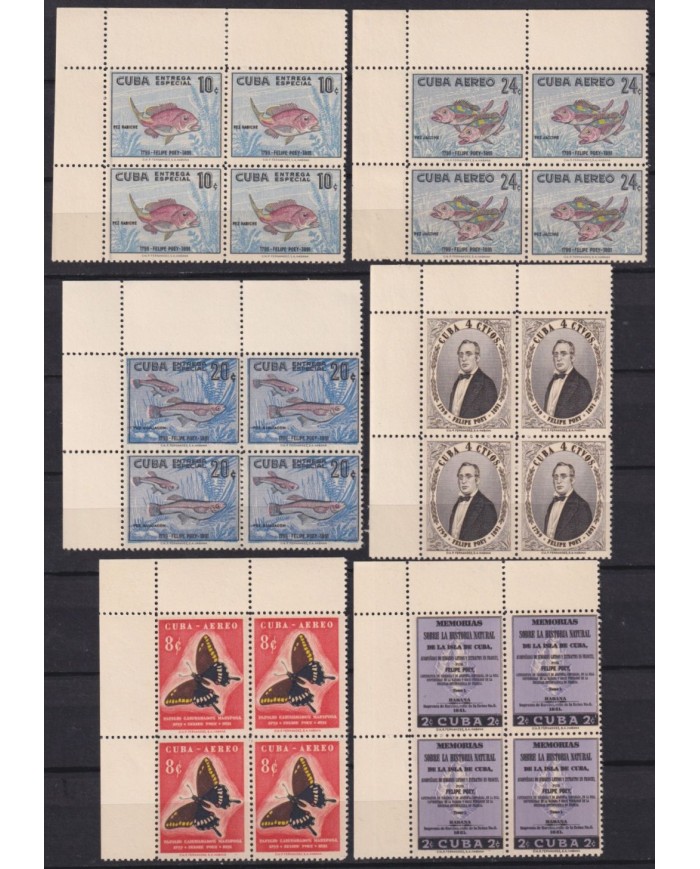 1958-505 CUBA REPUBLICA 1958 MNH FELIPE POEY BLOCK 4 BUTTERFLIES FISH MARIPOSAS PAPILLONS.