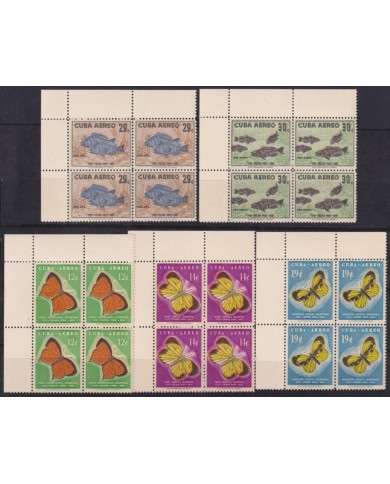 1958-505 CUBA REPUBLICA 1958 MNH FELIPE POEY BLOCK 4 BUTTERFLIES FISH MARIPOSAS PAPILLONS.