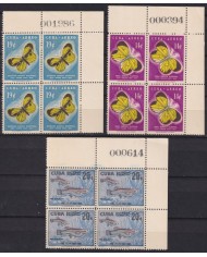 1958-506 CUBA REPUBLICA 1958 MNH FELIPE POEY BLOCK 4 BUTTERFLIES FISH MARIPOSAS PAPILLONS WITH SHEET NUMBERS.