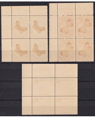 1958-506 CUBA REPUBLICA 1958 MNH FELIPE POEY BLOCK 4 BUTTERFLIES FISH MARIPOSAS PAPILLONS WITH SHEET NUMBERS.