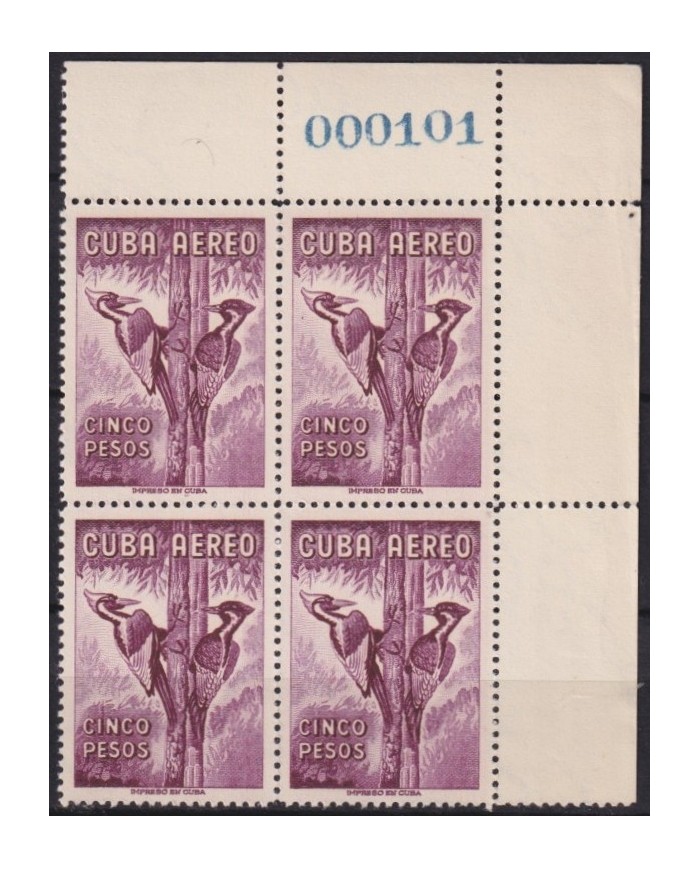1962.290 CUBA 1962 MNH 5$ BIRD AVES PAJAROS CORNER BLOCK 4 SHEET NUMBERS.