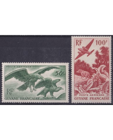 F-EX59579 FRENCH GUIANA 1947 MLH AIRMAIL TAPIR & EAGLE BIRD AVES VÖGEL OISEAUX.