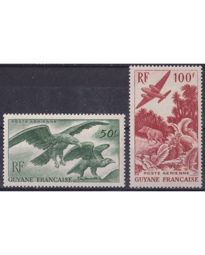 F-EX59579 FRENCH GUIANA 1947 MLH AIRMAIL TAPIR & EAGLE BIRD AVES VÖGEL OISEAUX.