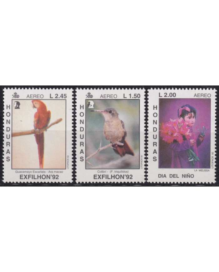 F-EX59506 HONDURAS 1992 MNH EXFILHON´92 BIRD AVES VÖGEL OISEAUX + STAMPS DAY.