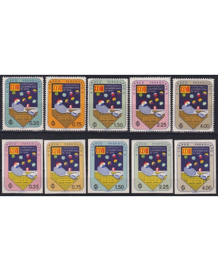 F-EX59718 PARAGUAY 1961 ORIGINAL GUM PANAMERICAN CHAMPIONSHIP TENNIS PERF & IMPERF.