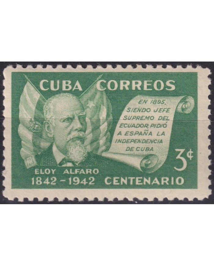 1943-180 CUBA REPUBLICA 1943 MLH 3c PRESIDENT OF ECUADOR ELOY ALFARO.
