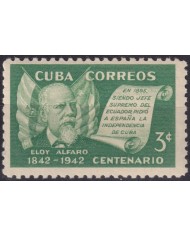1943-180 CUBA REPUBLICA 1943 MLH 3c PRESIDENT OF ECUADOR ELOY ALFARO.