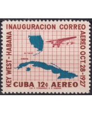 1957-523 CUBA REPUBLICA 1957 MLH 30º ANNIV AIRMAIL SERVICE MAP & AIRPLANE.