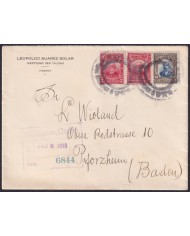 1910-H-113 CUBA REPUBLICA 1910 10c MAYIA RODRIGUEZ + 2c 1913 REGISTERED MAIL HAVANA – GERMANY.