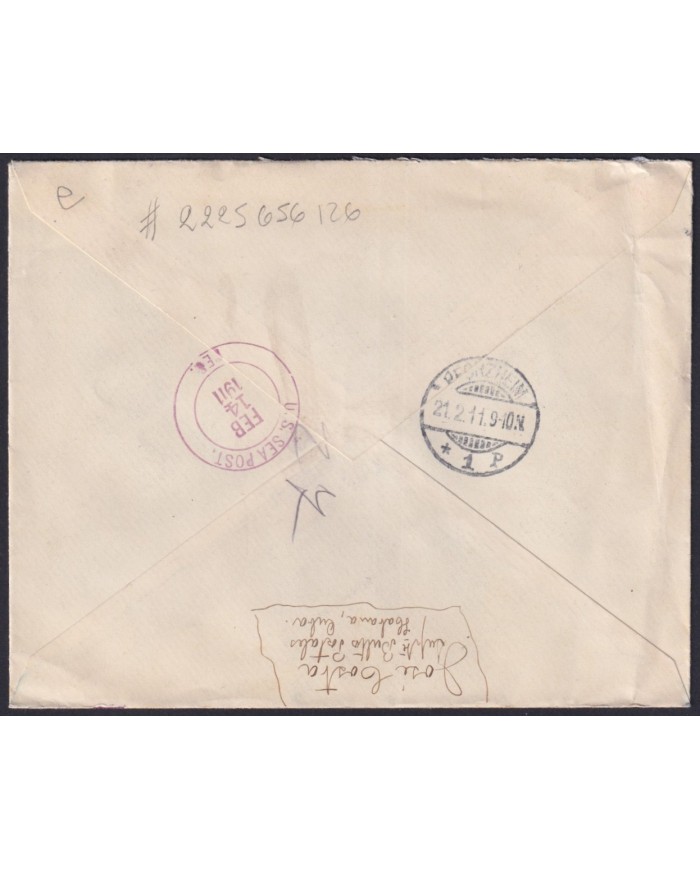 1910-H-112 CUBA REPUBLICA 1910 5c AGRAMONTE + 8c 1911 REGISTERED MAIL HAVANA – GERMANY.