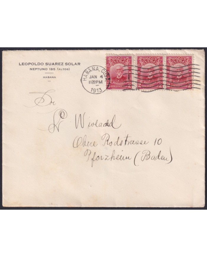 1911-H-82 CUBA REPUBLICA 1911 2c MAXIMO GOMEZ ORDINARY MAIL HAVANA – GERMANY.