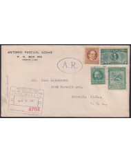 1931-H-118 CUBA REPUBLICA 1931 ACUSE DE RECIBO REGISTERED MAIL HAVANA – USA.