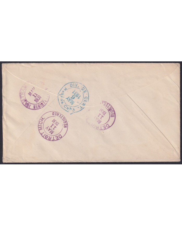 1931-H-118 CUBA REPUBLICA 1931 ACUSE DE RECIBO REGISTERED MAIL HAVANA – USA.