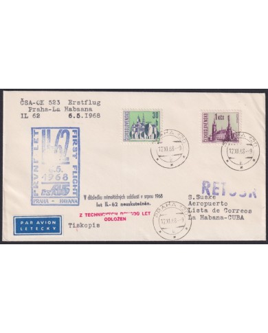 1968-PV-6 CZECHOSLOVAKIA 1968 FIRST FLIGHT PRAHA – HAVANA.