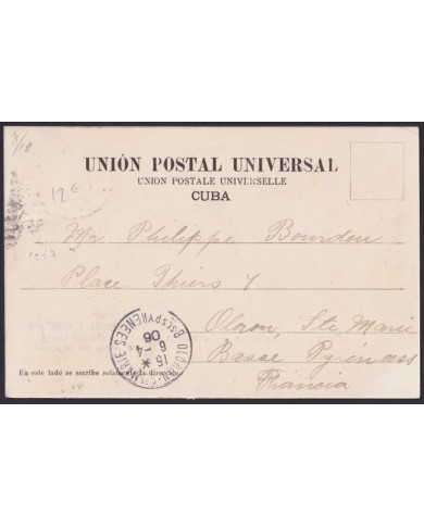 TMA-760 CUBA 1906 2c TCV MAXIM CARD PALM SANTIAGO DE CUBA TO FRANCE.