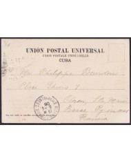 TMA-760 CUBA 1906 2c TCV MAXIM CARD PALM SANTIAGO DE CUBA TO FRANCE.