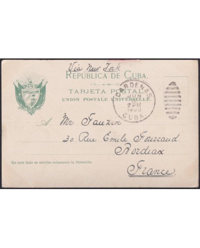 TMA-770 CUBA 1909 2c TCV MAXIM CARD PALM CARDENAS TO FRANCE. TOBACCO PLANTATION.