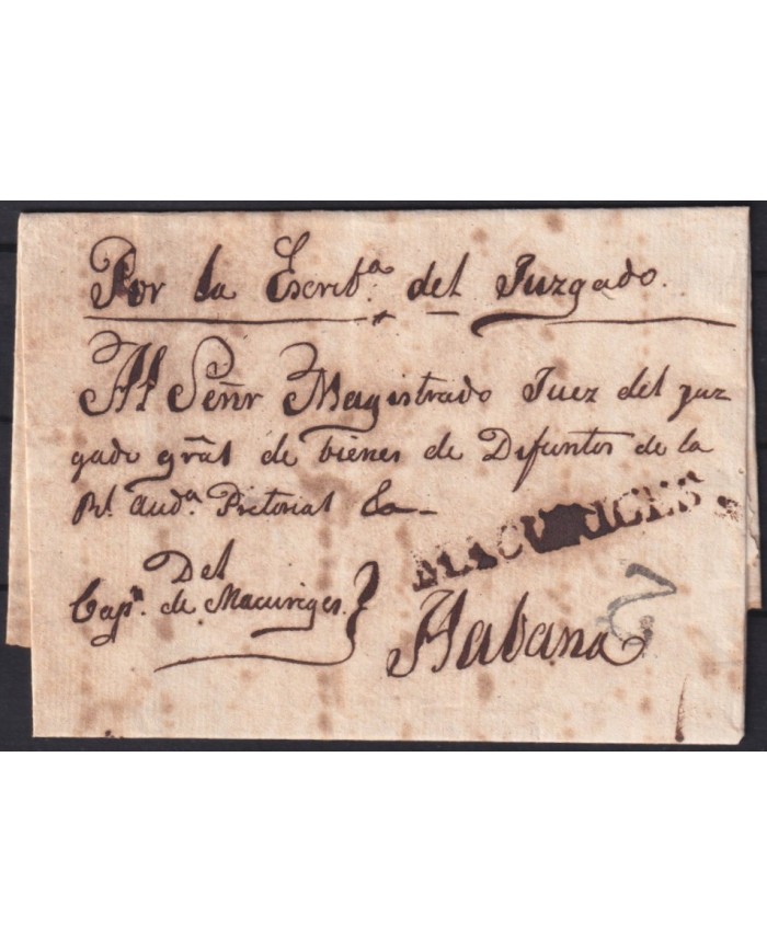 PREFI-804 CUBA SPAIN (CIRCA 1840) MACURIGES RARE LINE POSTMARK TO HAVANA.